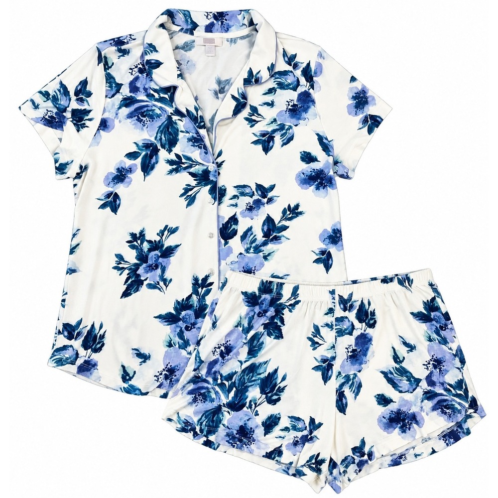 Nordstrom Rack Women Blue Floral Pajama Set Short Sleeve Top Shorts XL NWT